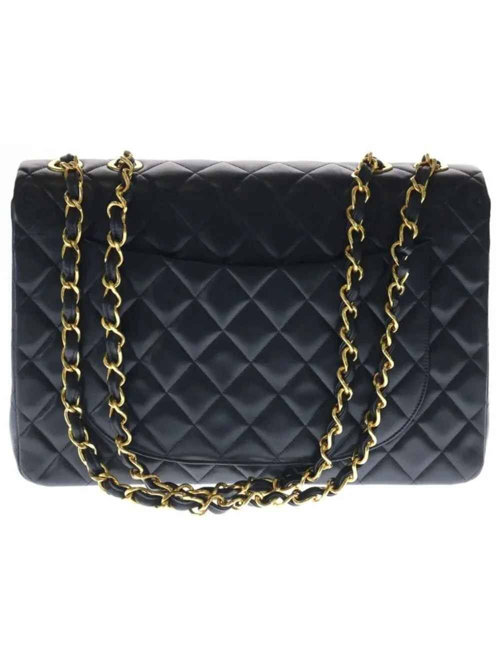 Chanel Deca Quilted 34 Lambskin Leather S Flap Chain Shoulder Bag Gold Black